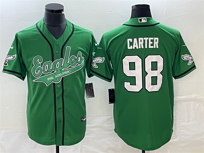 Men's Green Philadelphia Eagles #98 Jalen Carter Cool Base Stitched Baseball Jersey